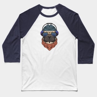 Hipster Pug Illustration Baseball T-Shirt